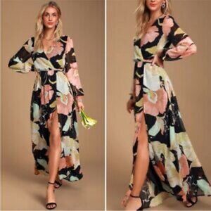 Lulus Wondrous Water Lilies Floral Print MaxiDress Xsmall